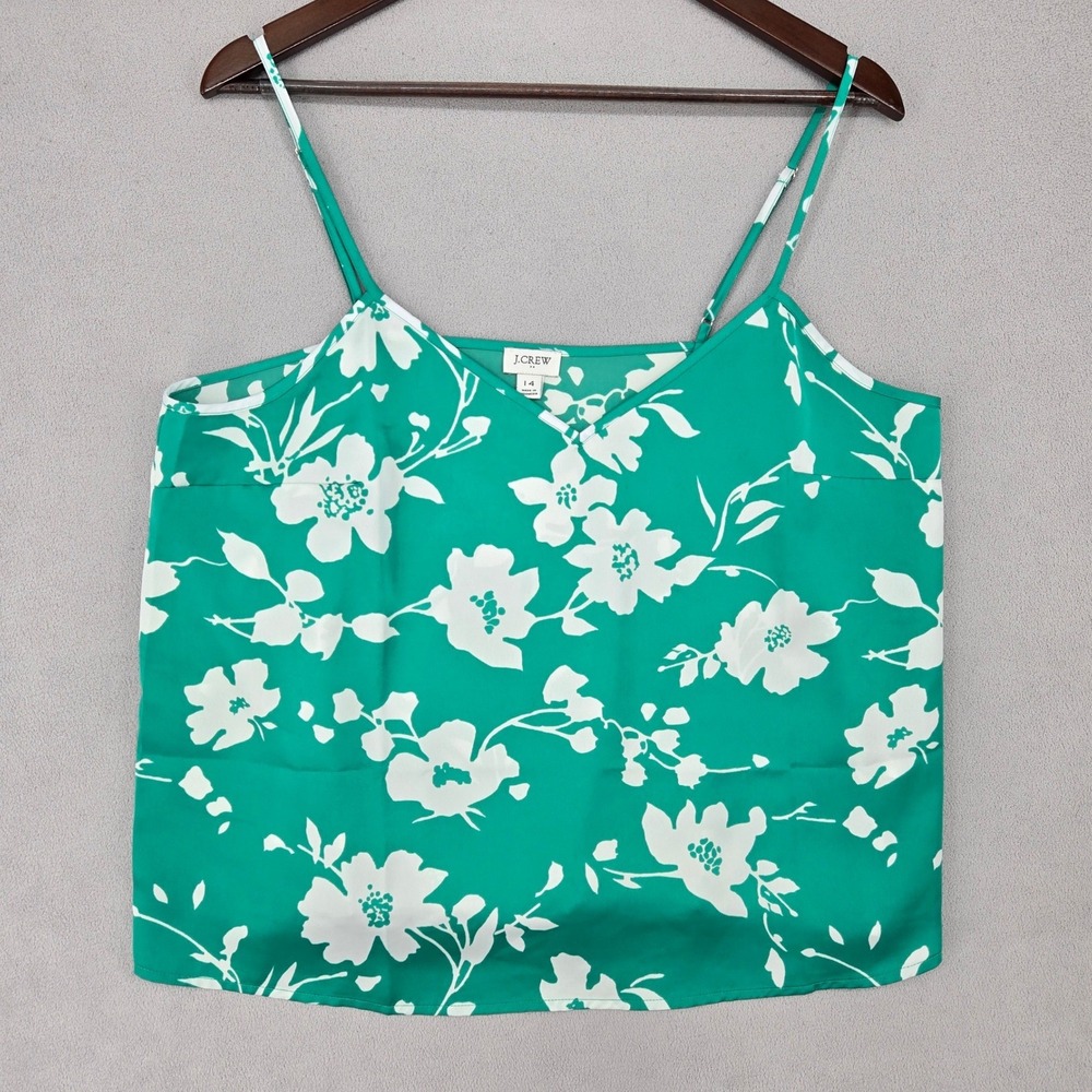 J.Crew Size‎ 14 Floral Camisole Top Women Green White Botanical Summer Aesthetic